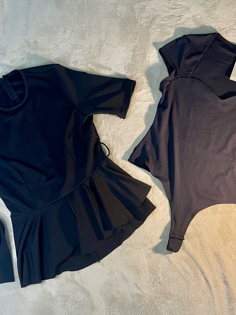 Women’s Black Short-Sleeve Peplum Top - Classic Black and H&M body suit NWT